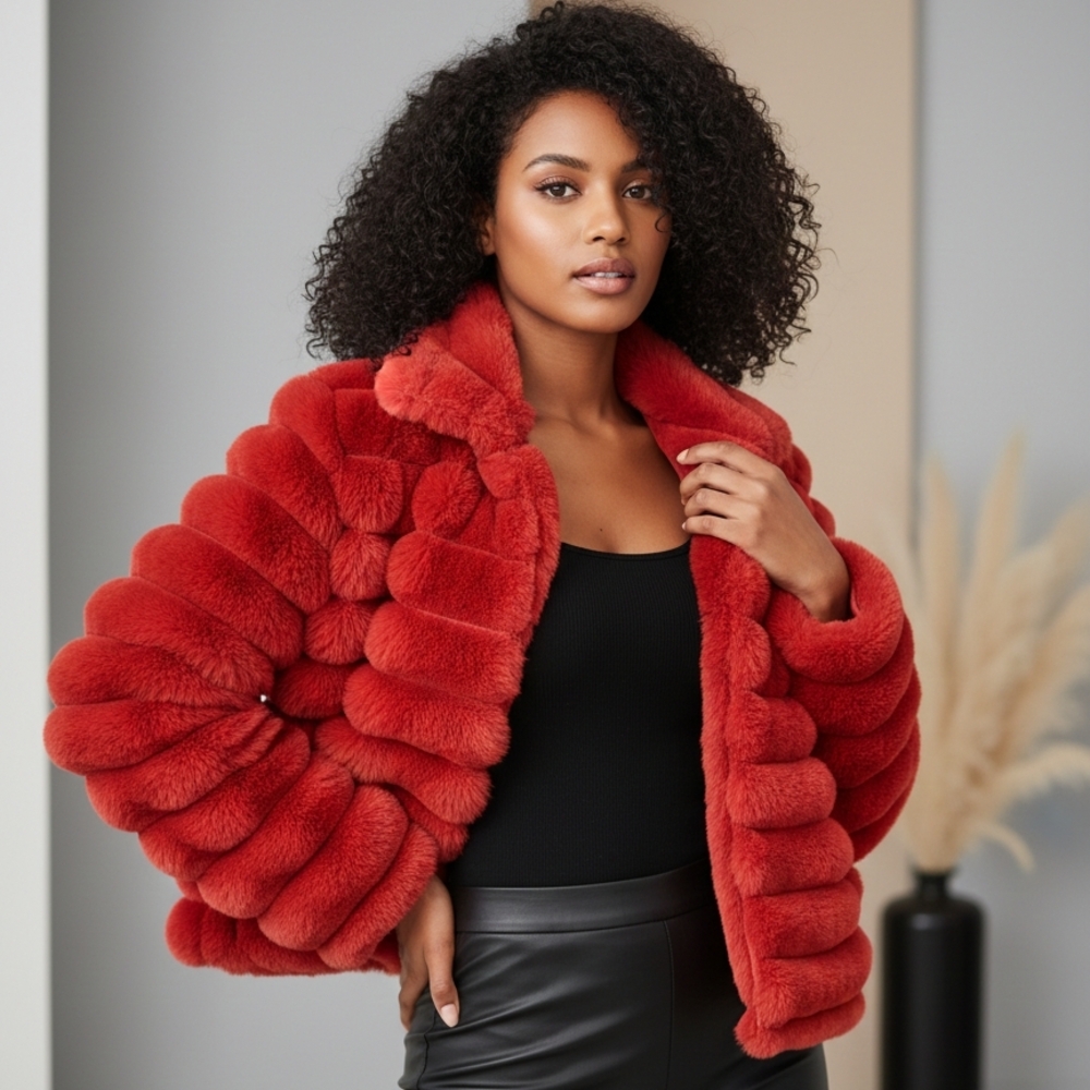 Women's Red Faux Fur Jacket